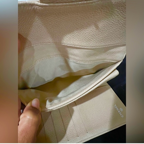 CHANEL Trifold Flap Long Wallet in Beige Caviar Skin - Picture 6 of 9